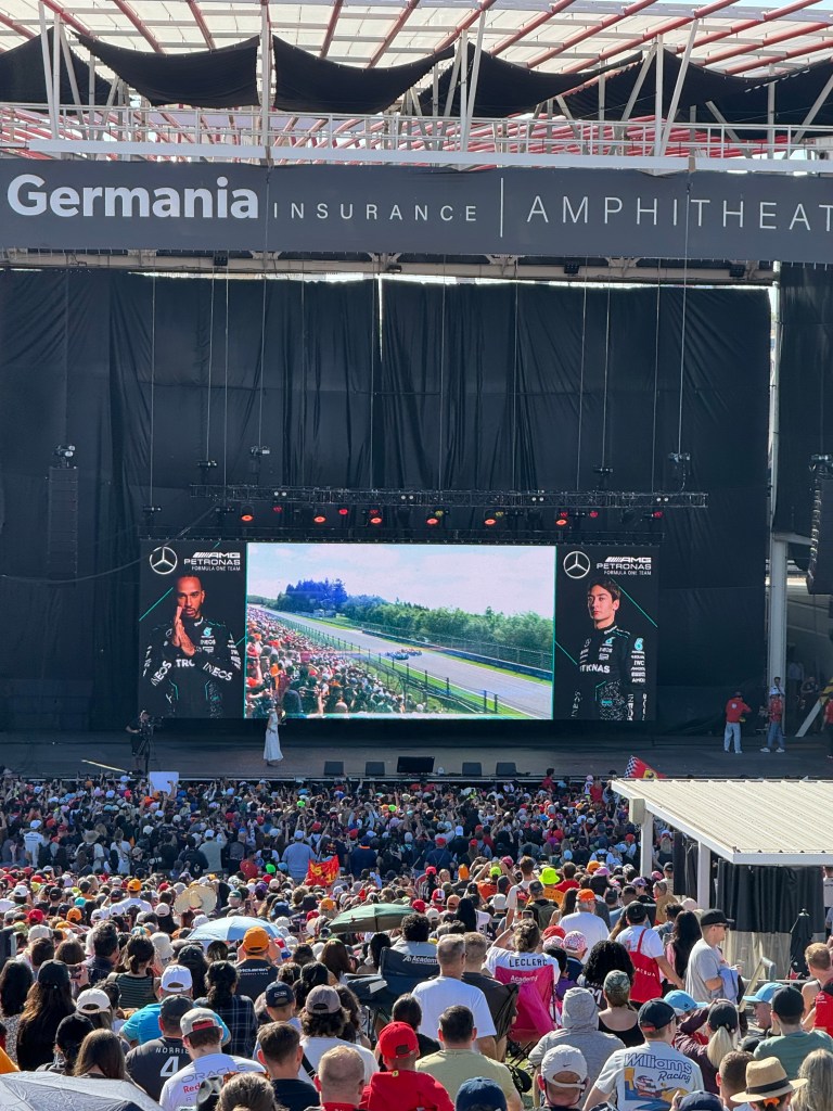 A view from the Tower Club Amphitheater lawn at F1 Grand Prix in Austin at COTA 2024