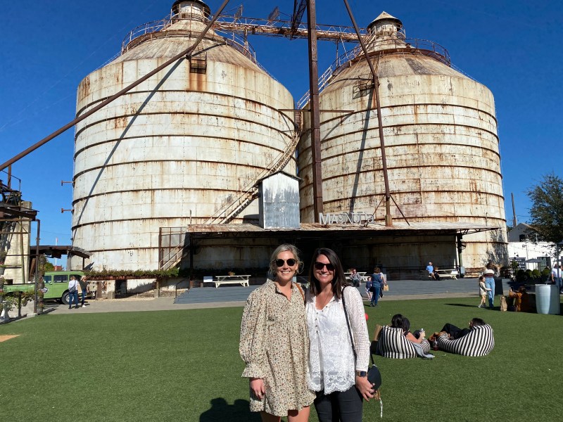 Enjoying the sunshine and the lawn at the silos