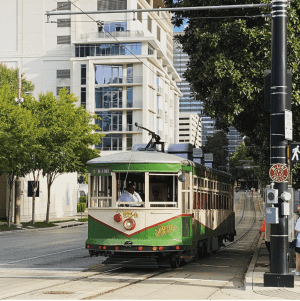 The adorable M-Line Trolley that you can ride all around Dallas